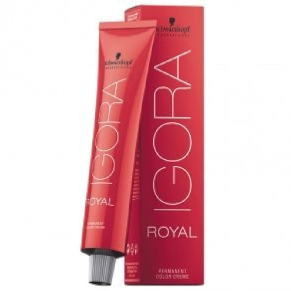 Schwarzkopf Igora Royal tube front view showing brand and shade, precise salon-ready packaging