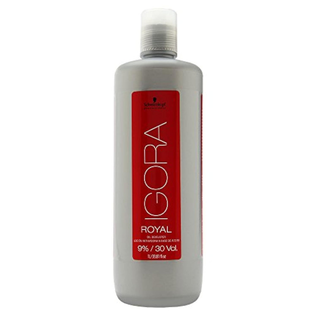 Schwarzkopf Igora Royal developer front packaging shows litre bottle for consistent salon lift