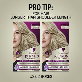 Schwarzkopf kit next to hair length ruler shows when to buy two
