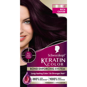 Schwarzkopf front packaging of Keratin Permanent Hair Dye Cream showing ready-to-use kit and professional finish
