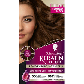Schwarzkopf front packaging showing shade 6.64 champage brown and bond system benefits
