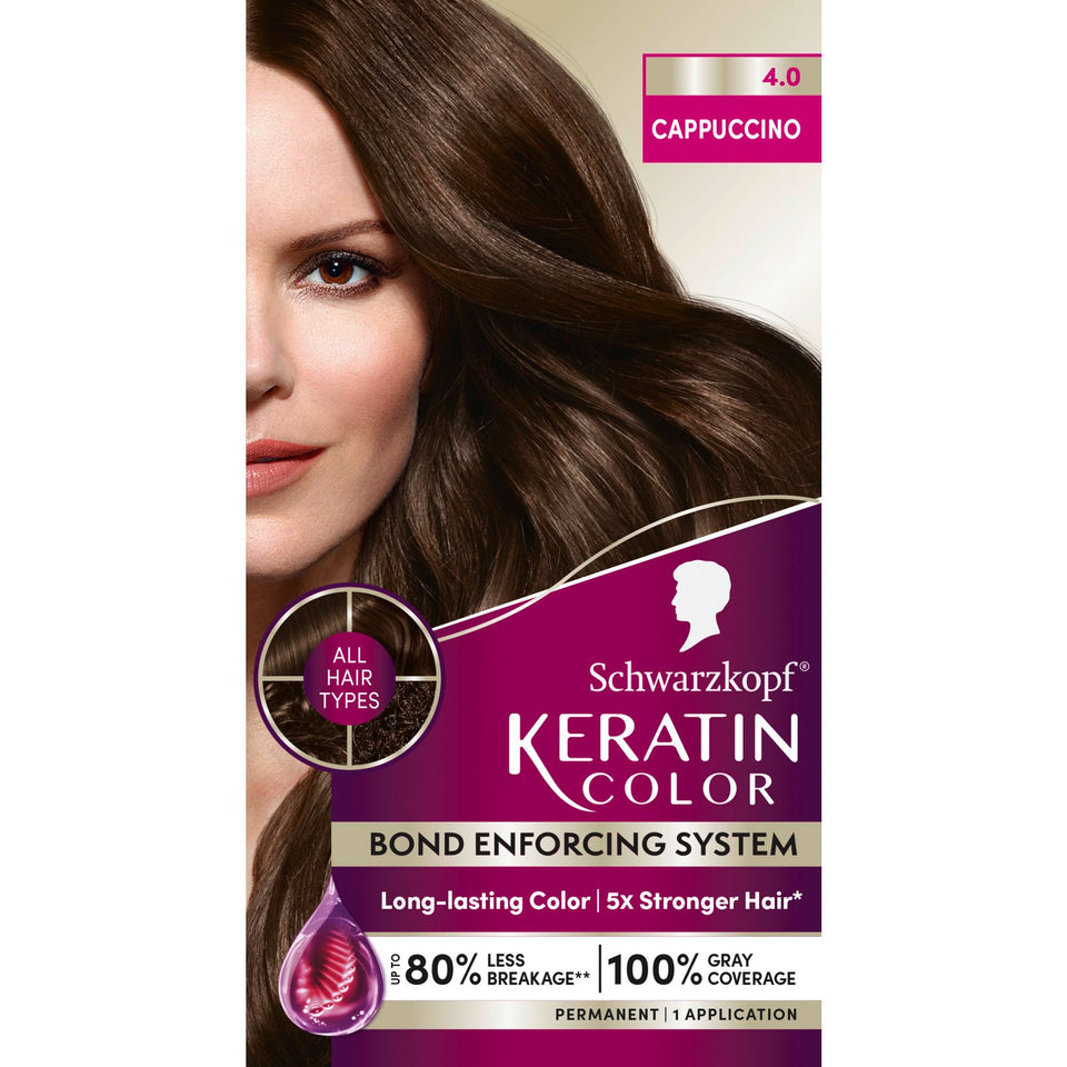 Schwarzkopf front packaging showing Cappuccino shade with clear benefits