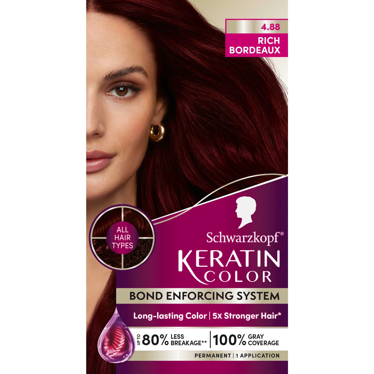 Schwarzkopf box front showing Rich Bordeaux and professional benefits