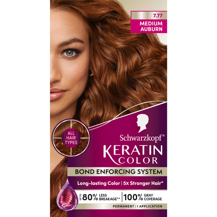 Schwarzkopf front box showing medium auburn shade and professional benefits