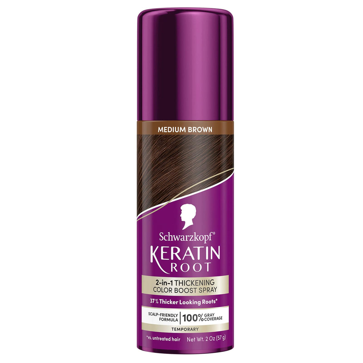 Schwarzkopf medium brown can front view showing product and benefit of quick root coverage