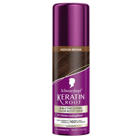 Schwarzkopf medium brown can front view showing product and benefit of quick root coverage