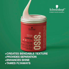Schwarzkopf Professional OSiS+ open jar showing fibre gum texture and glossy finish for tactile styling benefit