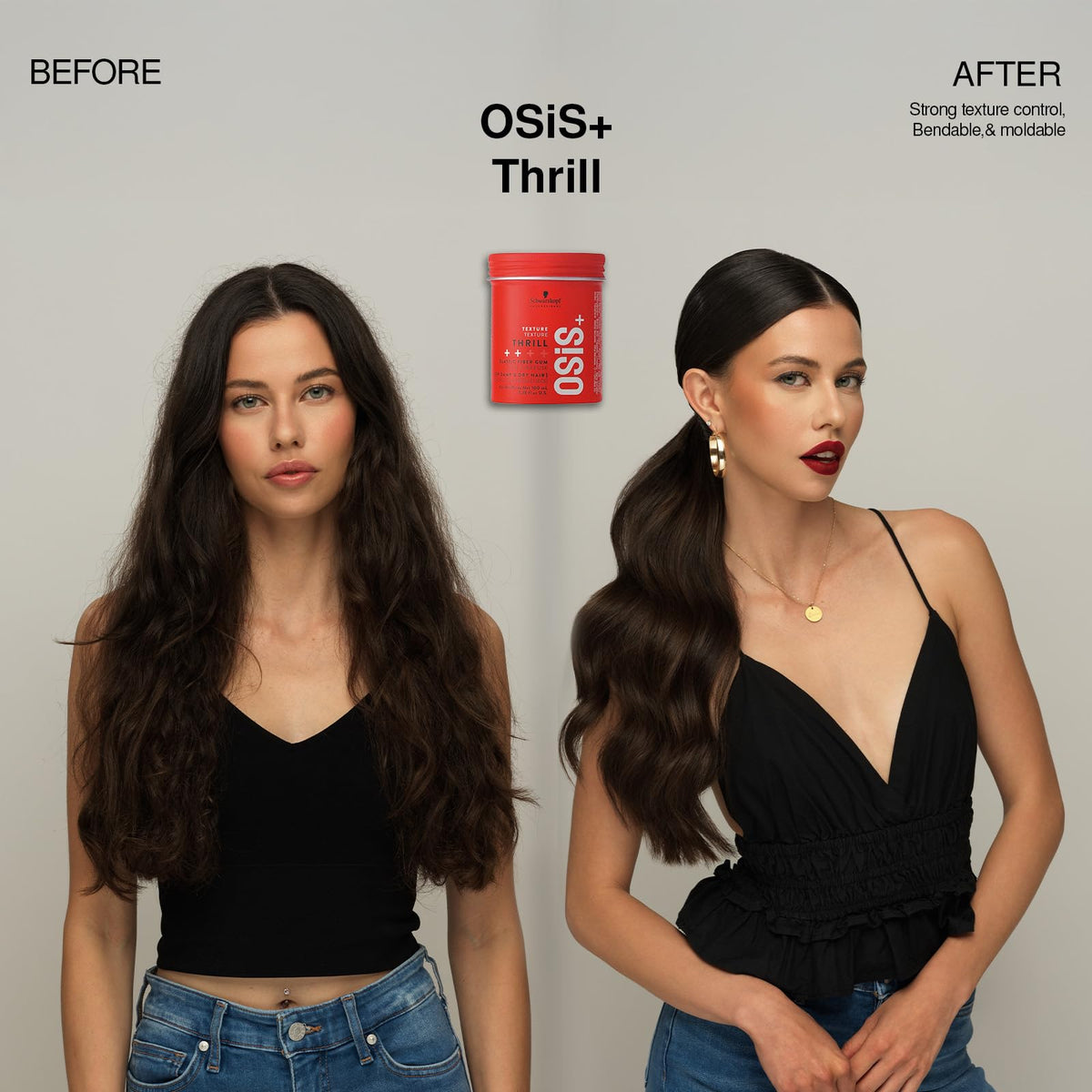 Schwarzkopf Professional OSiS+ size comparison in hand to show 3.38 oz portability and professional quantity