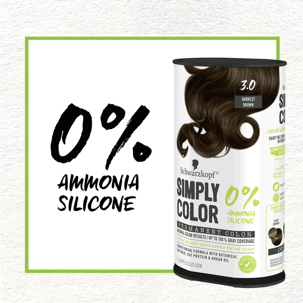 Schwarzkopf model with natural darkest brown hair, glossy conditioned finish