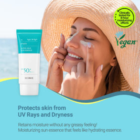 SCINIC texture droplet on skin demonstrating hydrating, non-sticky feel