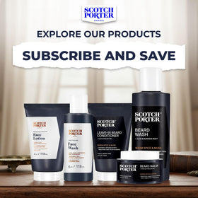 Scotch Porter grooming scene on vanity conveying refined daily ritual