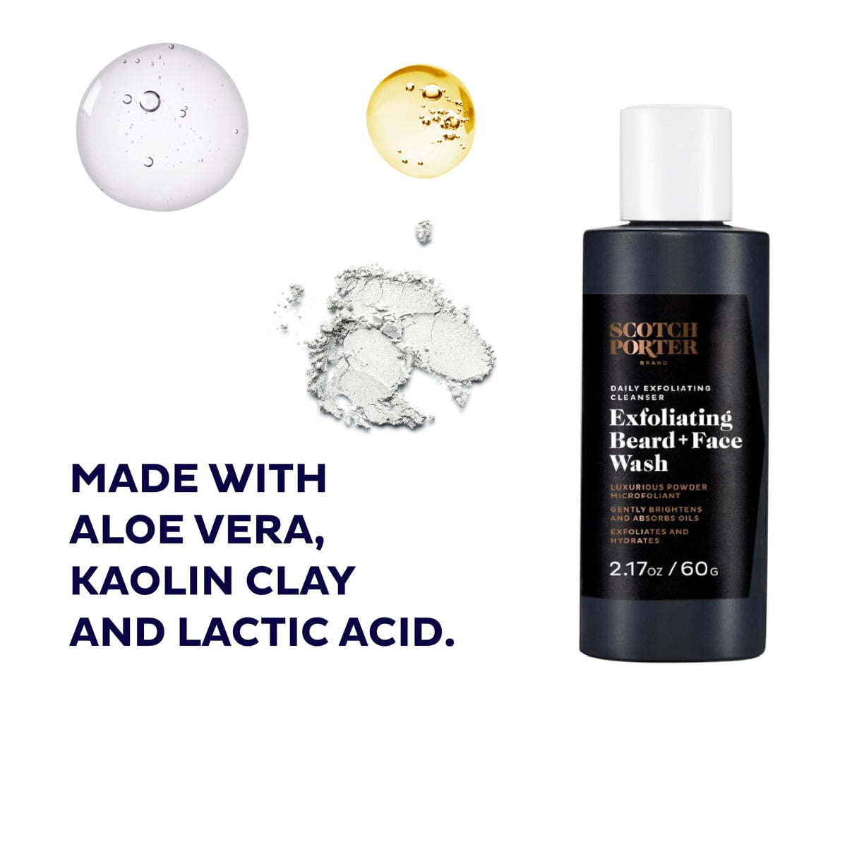 Scotch Porter powder texture closeup highlighting fine exfoliant and gentle cleanse benefit