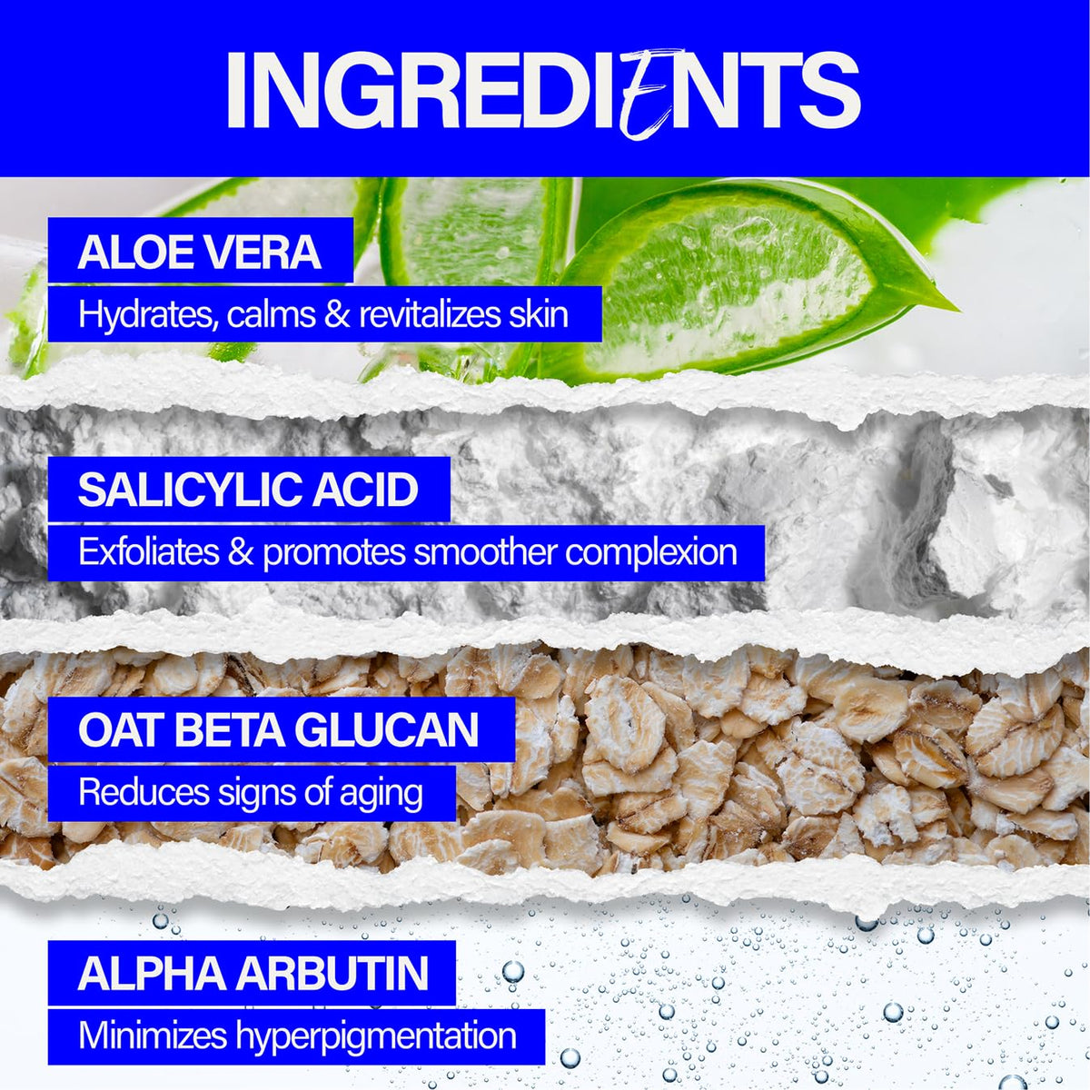 Scotch Porter ingredient display showing aloe vera and salicylic acid benefits