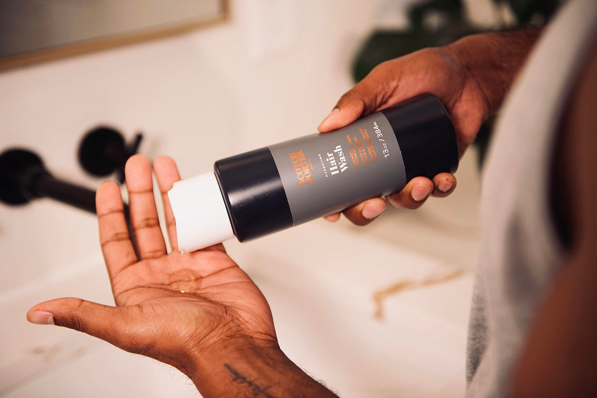 Scotch Porter pouring shampoo into hand for easy-use demonstration