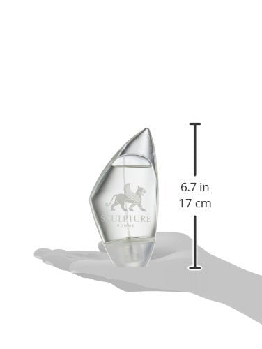 Sculpture by Nikos bottle held in hand to show 3.4 oz scale and portable everyday size