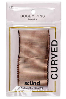 Scunci curved bobby pins front pack showing 60 pins and polished brunette finish for plenty of styles