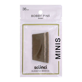 scunci brown mini bobby pins front packaging shows 36-count convenience