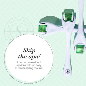 Sdara Skincare roller in use on cheek demonstrating at-home application