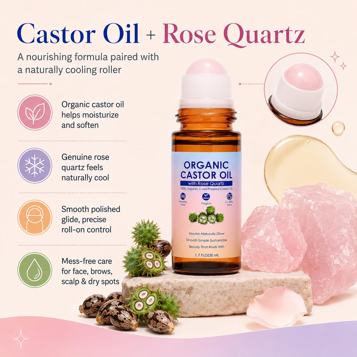 SDXJIOGE rose quartz roller close-up demonstrating smooth application