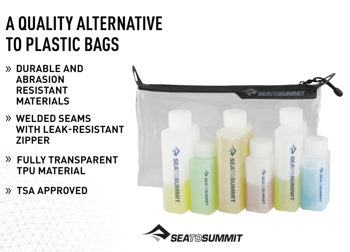 Sea to Summit bottles arranged top-down showing sizes and easy organization benefit