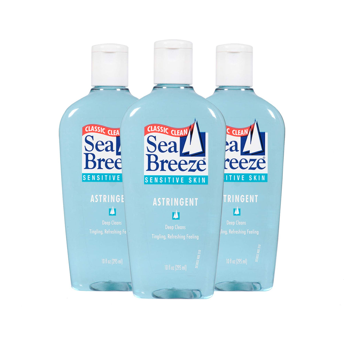 Seabreeze front packaging showing three 10 fl oz bottles and clear benefits