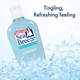 Seabreeze liquid texture closeup illustrating lightweight, non-drying formula