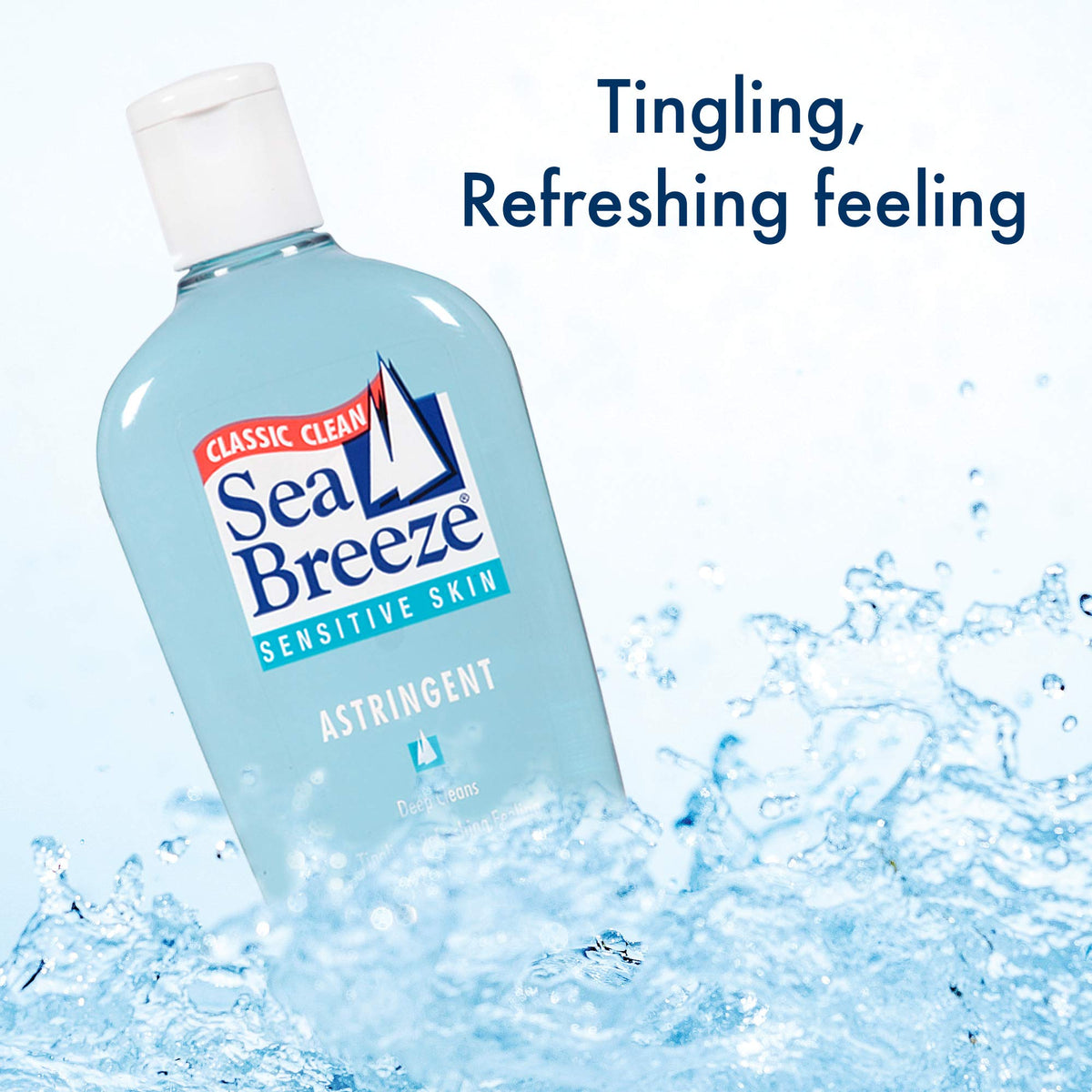 Seabreeze astringent pouring texture demonstrating lightweight, quick-dry finish