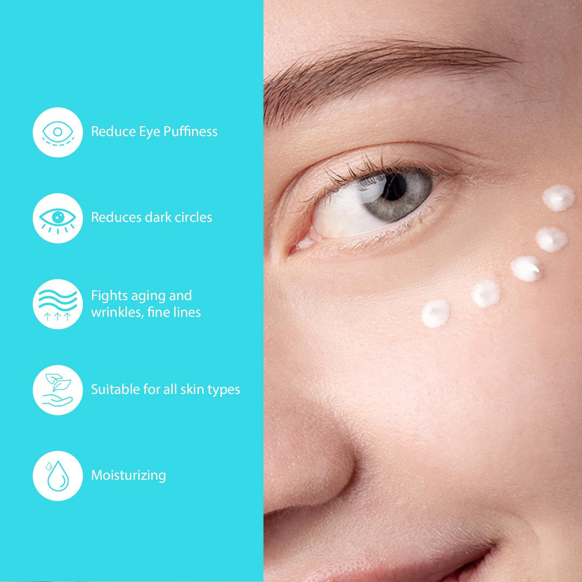Seacall applying eye cream under eye to reduce puffiness and brighten