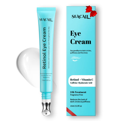 Seacall front packaging showing the 15ml retinol eye cream and benefits