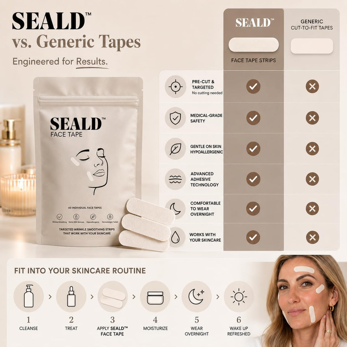 SEALD on cheek and jawline showing contour placement and stabilized skincare layering