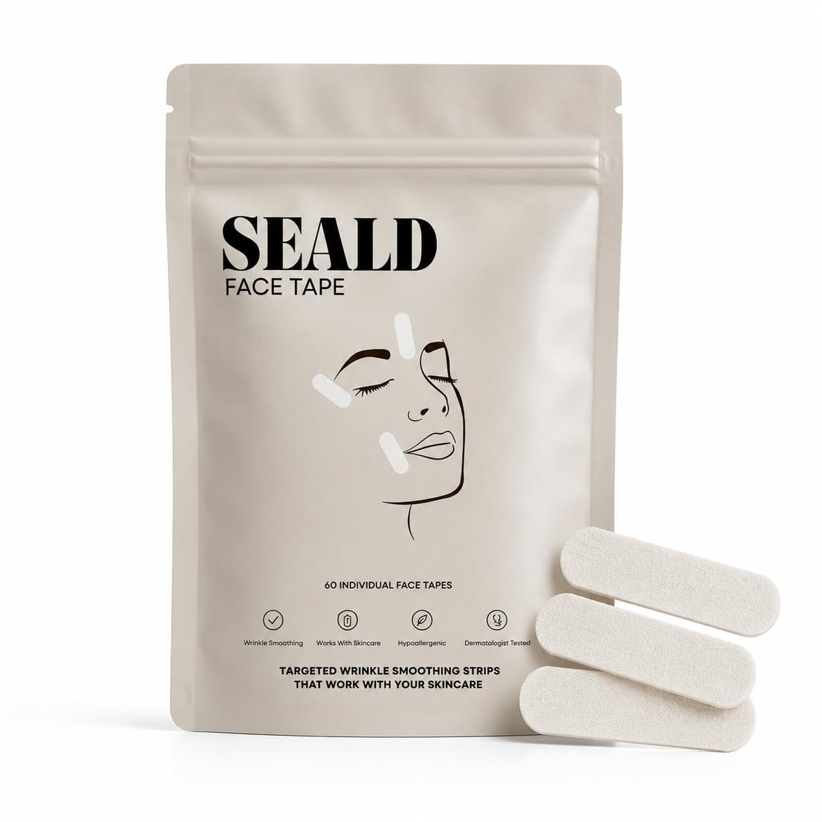 SEALD front packaging showing 60 smoothing strips and product information benefit convenience