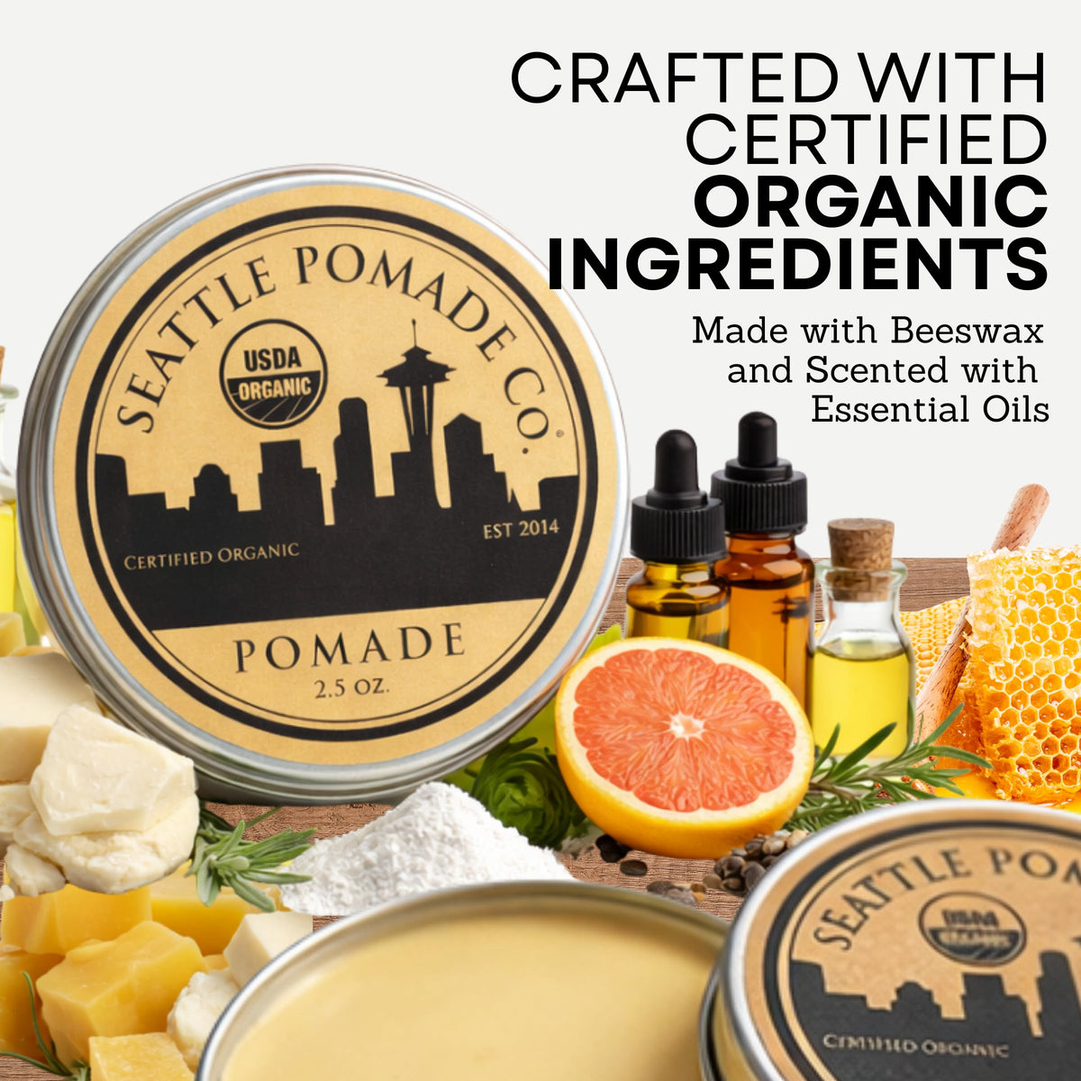 SEATTLE POMADE CO. texture close-up of waxy pomade highlighting glossy finish
