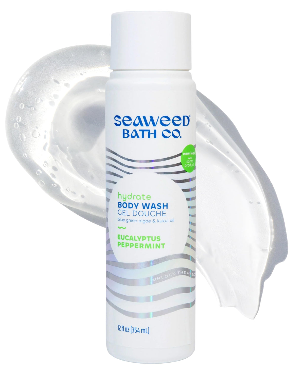 Seaweed Bath Co front packaging showing eucalyptus peppermint scent and benefits