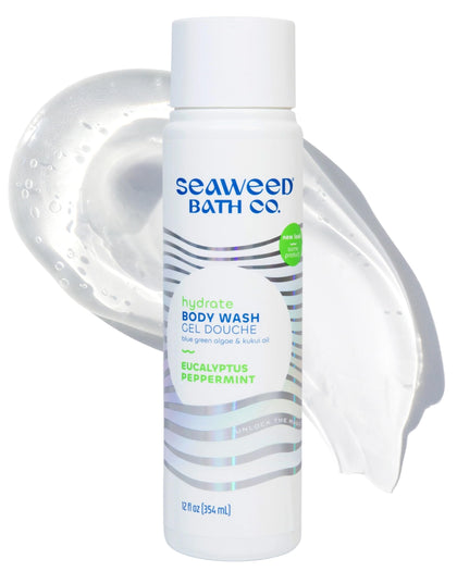 Seaweed Bath Co front packaging showing eucalyptus peppermint scent and benefits