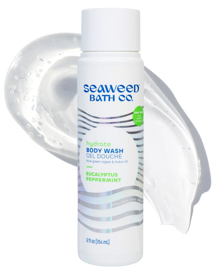 Seaweed Bath Co front packaging showing eucalyptus peppermint scent and benefits