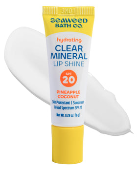 Seaweed Bath Co. front packaging showing clear mineral lip shine and benefits