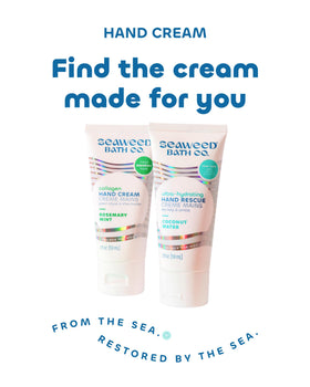 Seaweed Bath Co. tube on bathroom counter lifestyle shot conveying daily self-care benefit