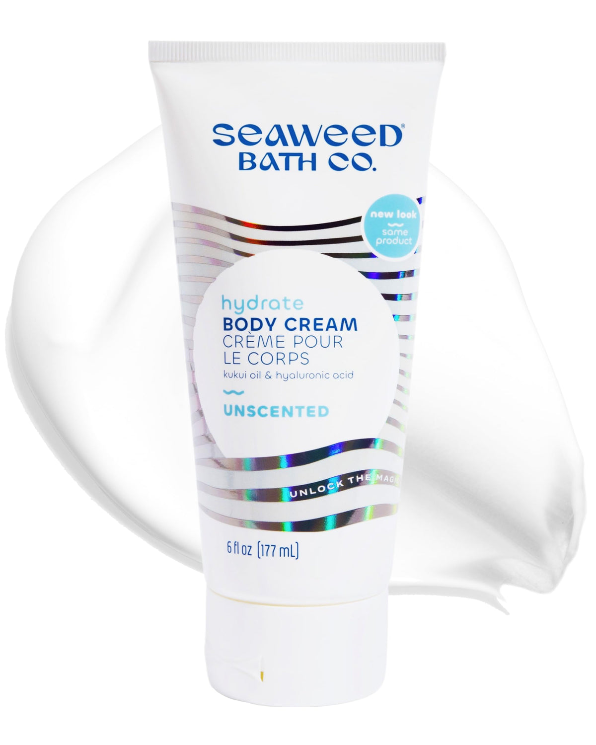 Seaweed Bath Co. front packaging showing unscented hydrate cream and benefits