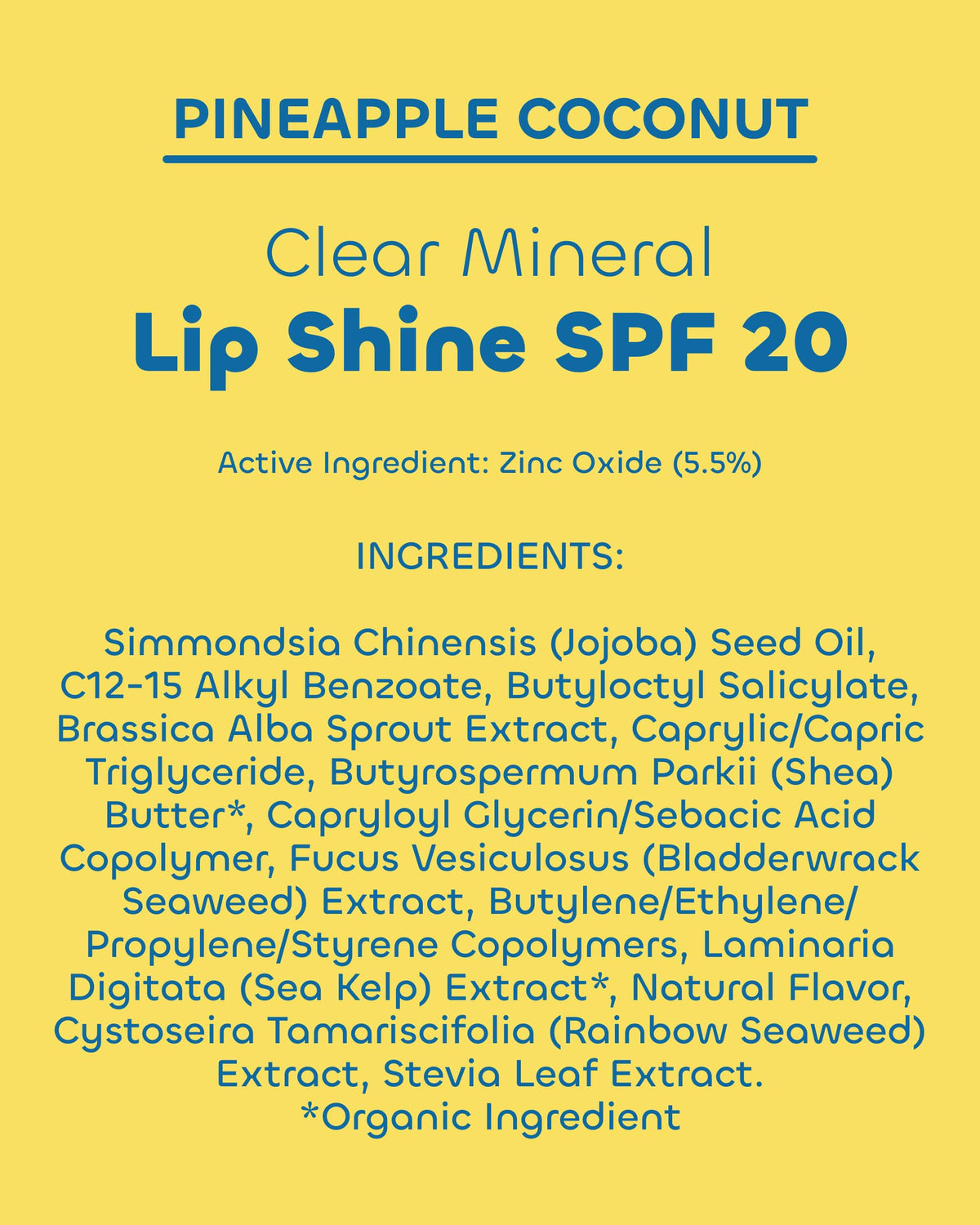Seaweed Bath Co. product label close-up showing 5.5% zinc oxide SPF 20 protection
