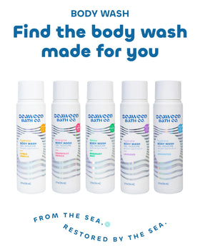 Seaweed Bath Co on bathroom shelf in lifestyle scene suggesting daily routine upgrade