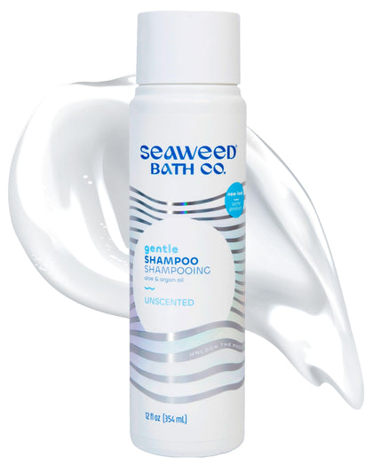 Seaweed Bath Co. front bottle image showing unscented shampoo and clear benefits