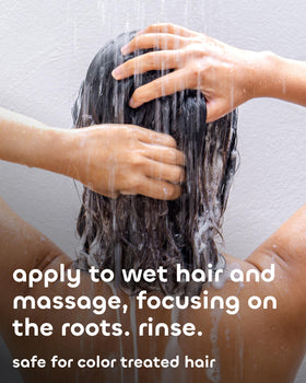Seaweed Bath Co. shampoo lather in shower demonstrating cleansing action
