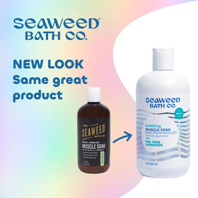 Seaweed Bath Co soak pouring into tub, demonstrates easy use and foaming