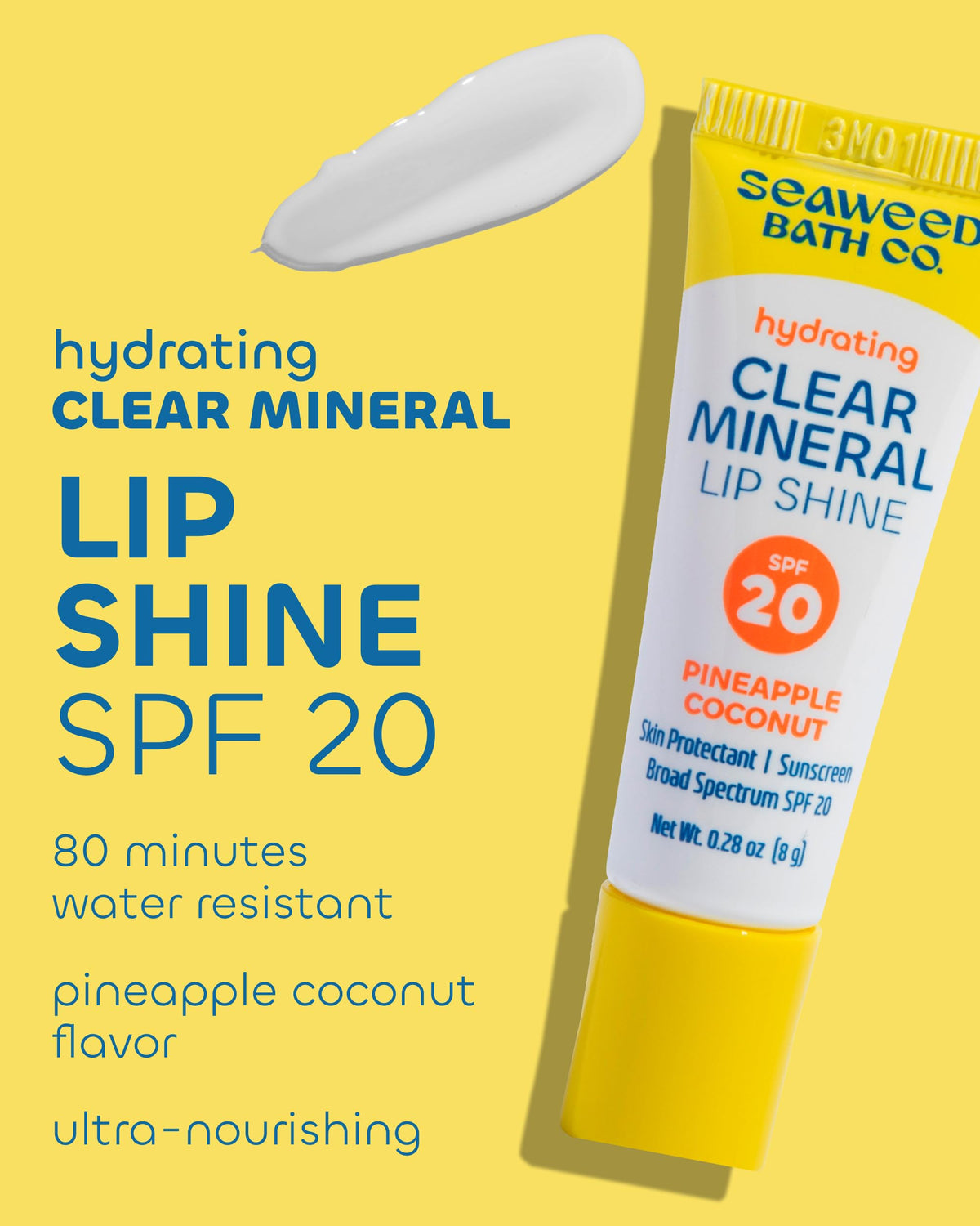 Seaweed Bath Co. close-up texture of glossy clear lip shine for smooth hydration
