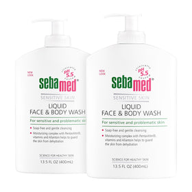 SEBAMED front packaging showing two pump bottles for easy access and value