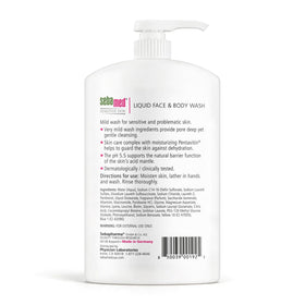 SEBAMED pump close-up with gel texture visible, demonstrates gentle, non-drying lather