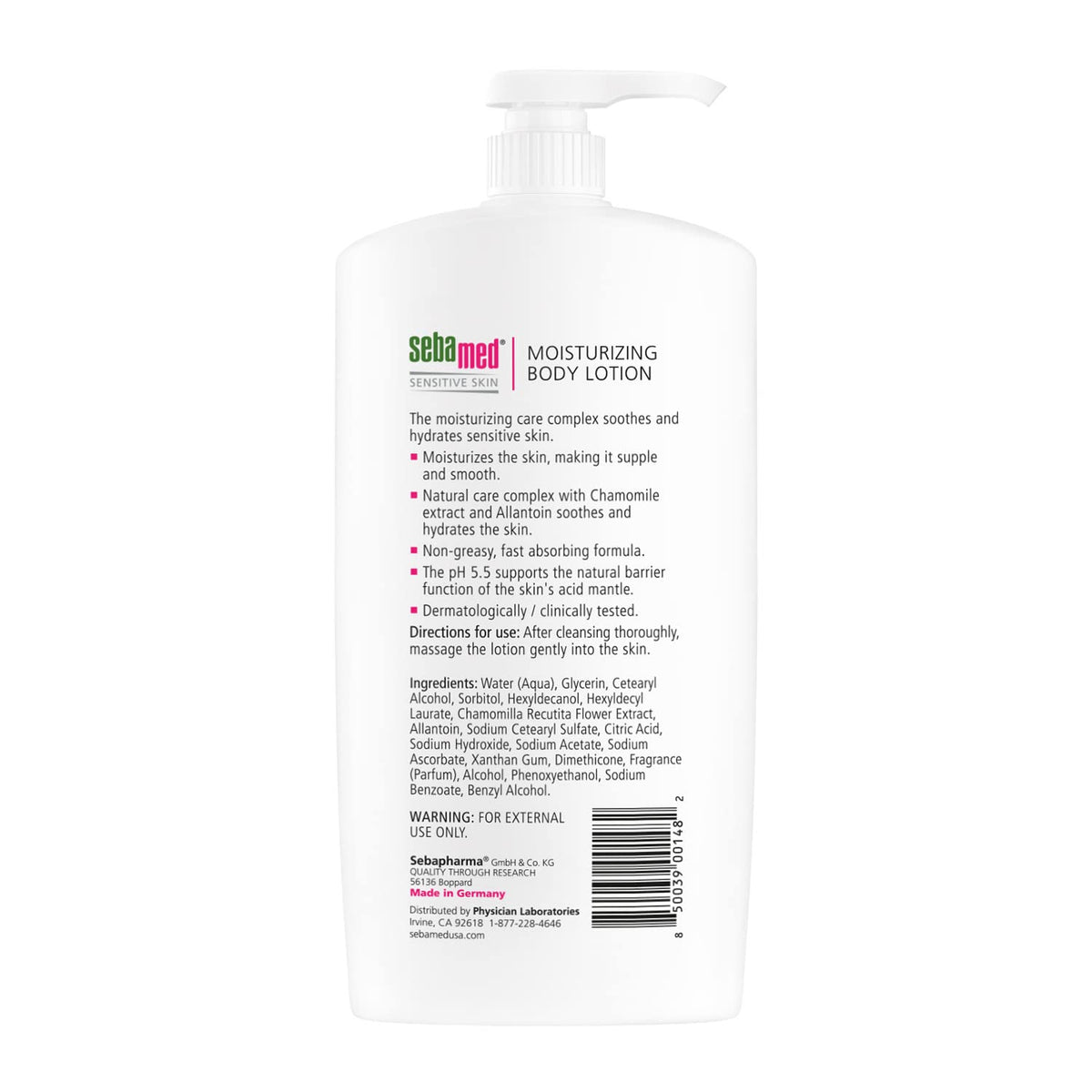 SEBAMED pump dispensing lotion onto hand, convenient one‑hand application benefit