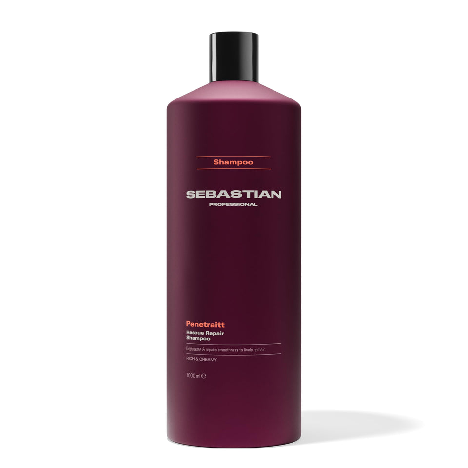 Sebastian Penetraitt front bottle shows product and benefits for damaged hair