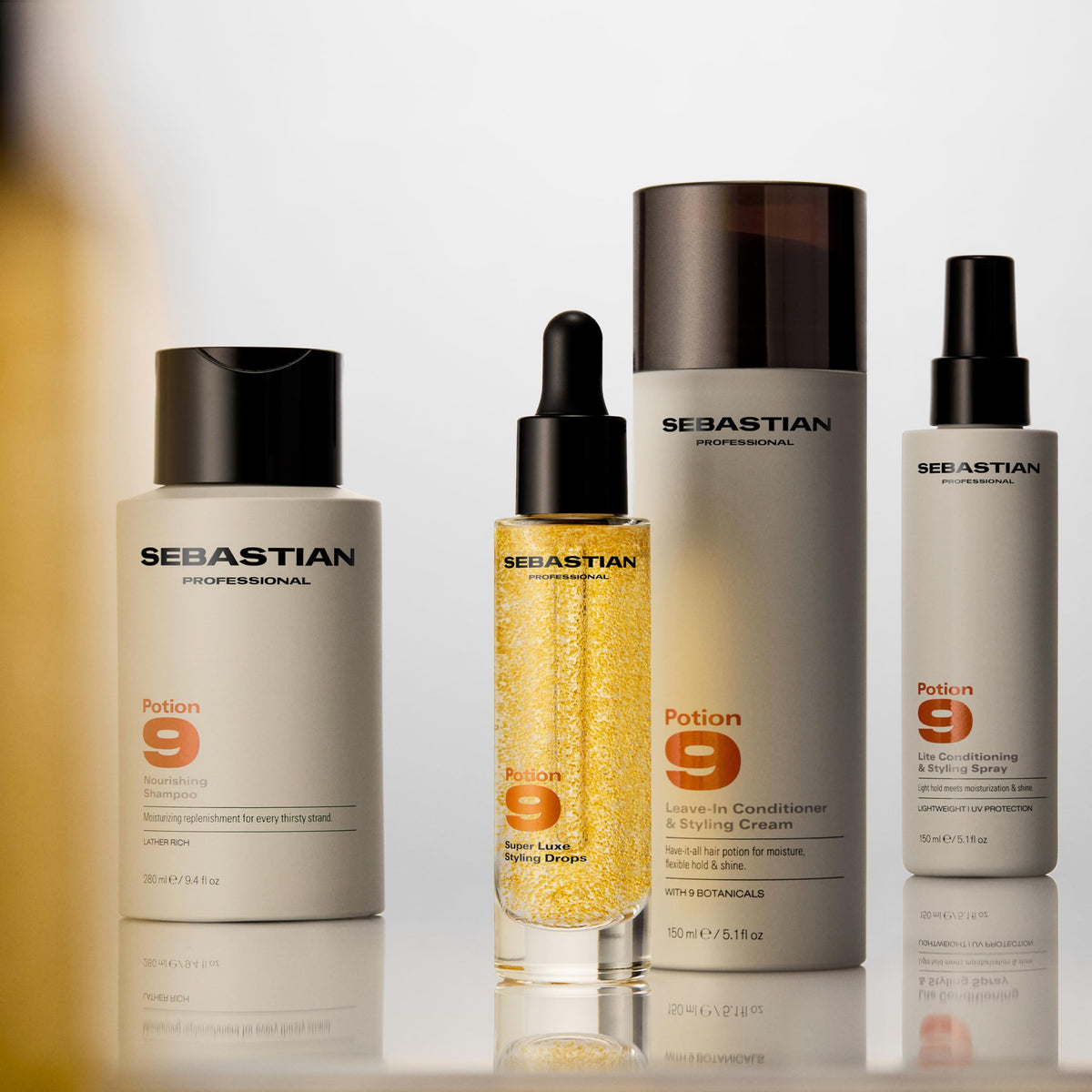 Sebastian Potion 9 on hair ends showing added shine and controlled texture
