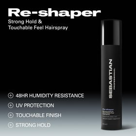 Sebastian Re-Shaper mist in air illustrating fine, even spray for styling
